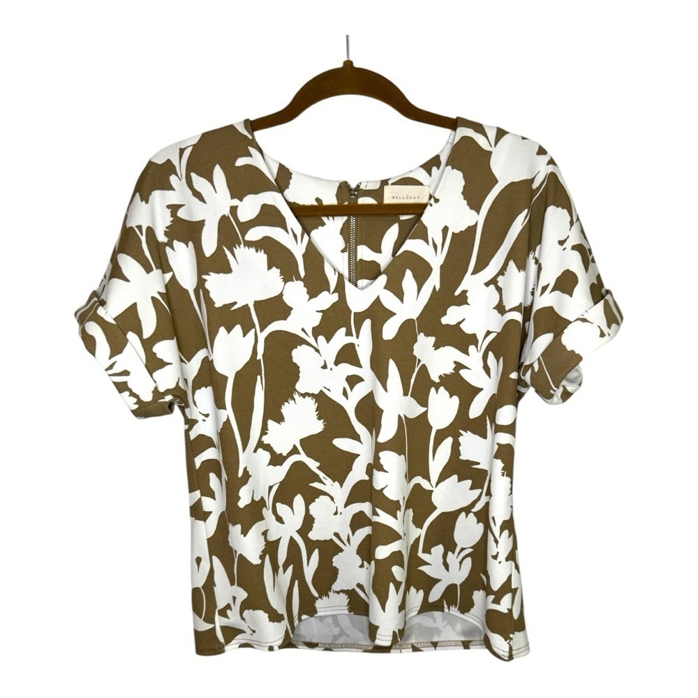 MELLODAY Floral Print White and Brown Blouse